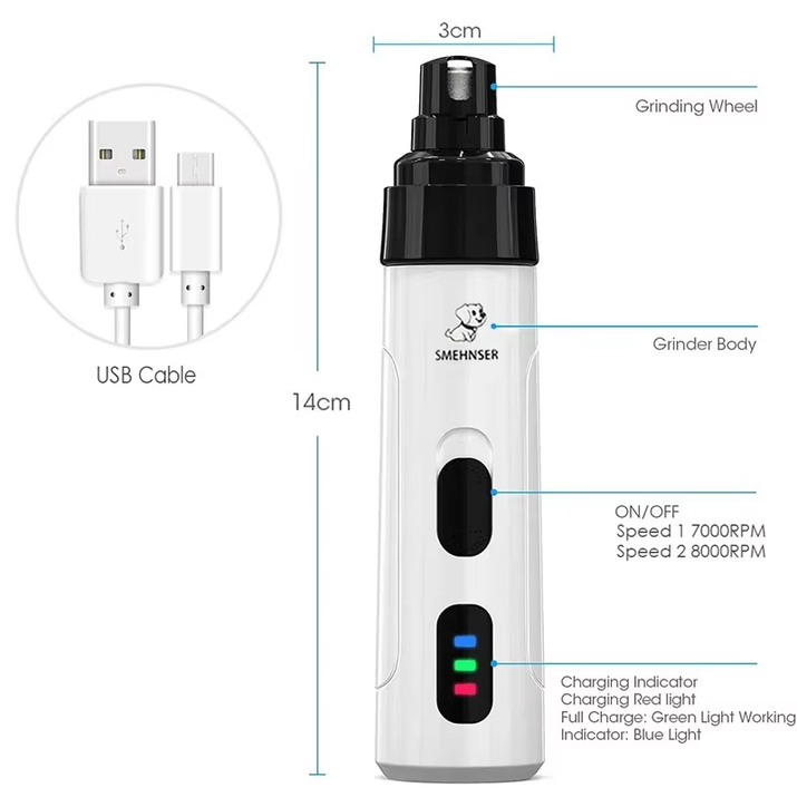 Dog Nail Grinders Painless USB Charging Rechargeable Pet Nail Clippers Quiet Electric Dog Cat Paws Nail Grooming Trimmer Tools